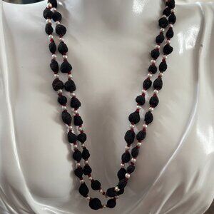 Vintage Handmade Necklace Featuring Faux Pearl and Rose Petal Beads
